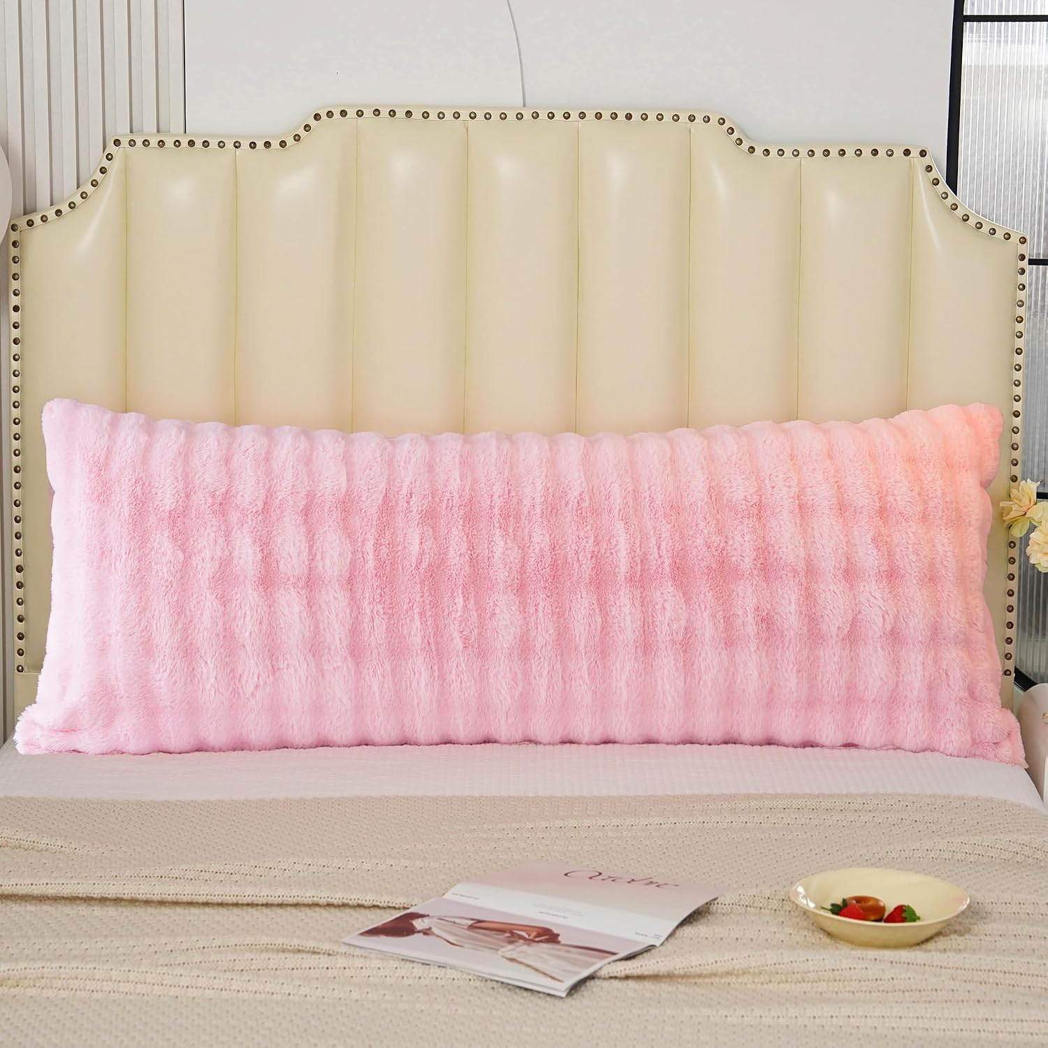 Uhamho Fluffy Faux Fur Body Pillowcase, Luxury Bubble Waffle Carved Plush Long Size 21"x54" Body Pillow Cover for Adults and Children Soft…