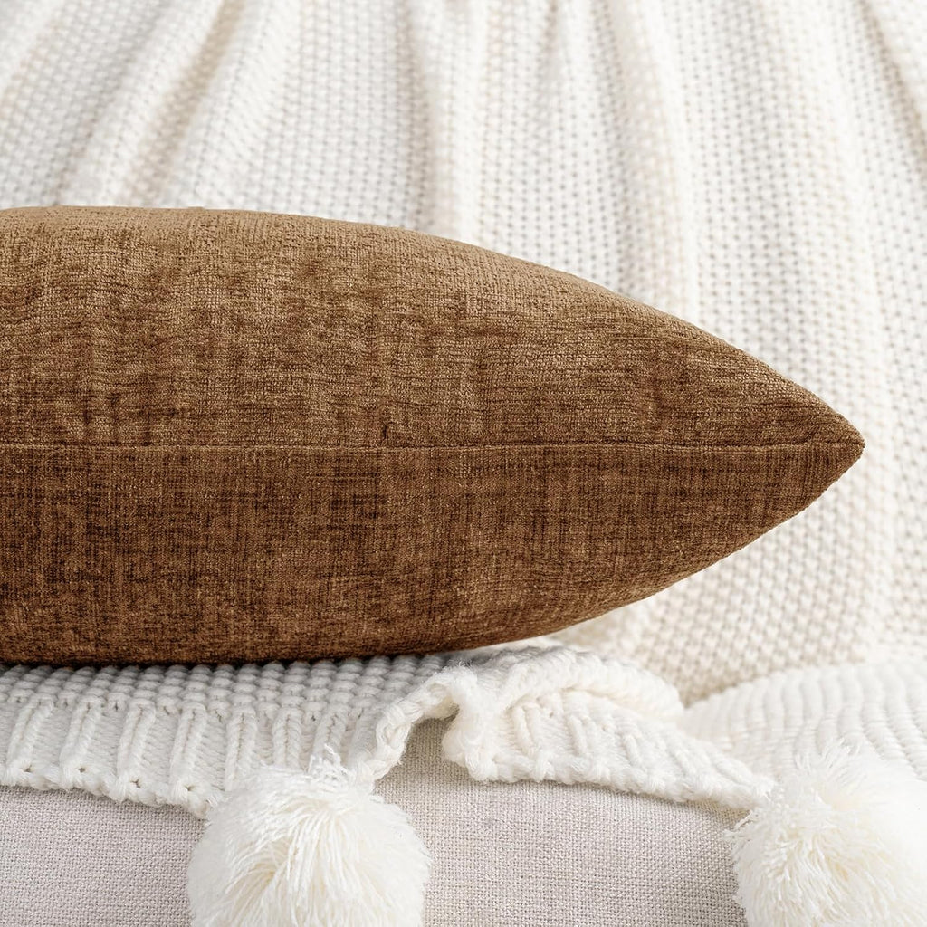 Hwy50 HWY 50 Brown Couch Pillow Covers 18x18 Inch Pack of 2, Soft Chenille Decorative Throw Pillow Cases Farmhouse for Sofa Living Room Bed…