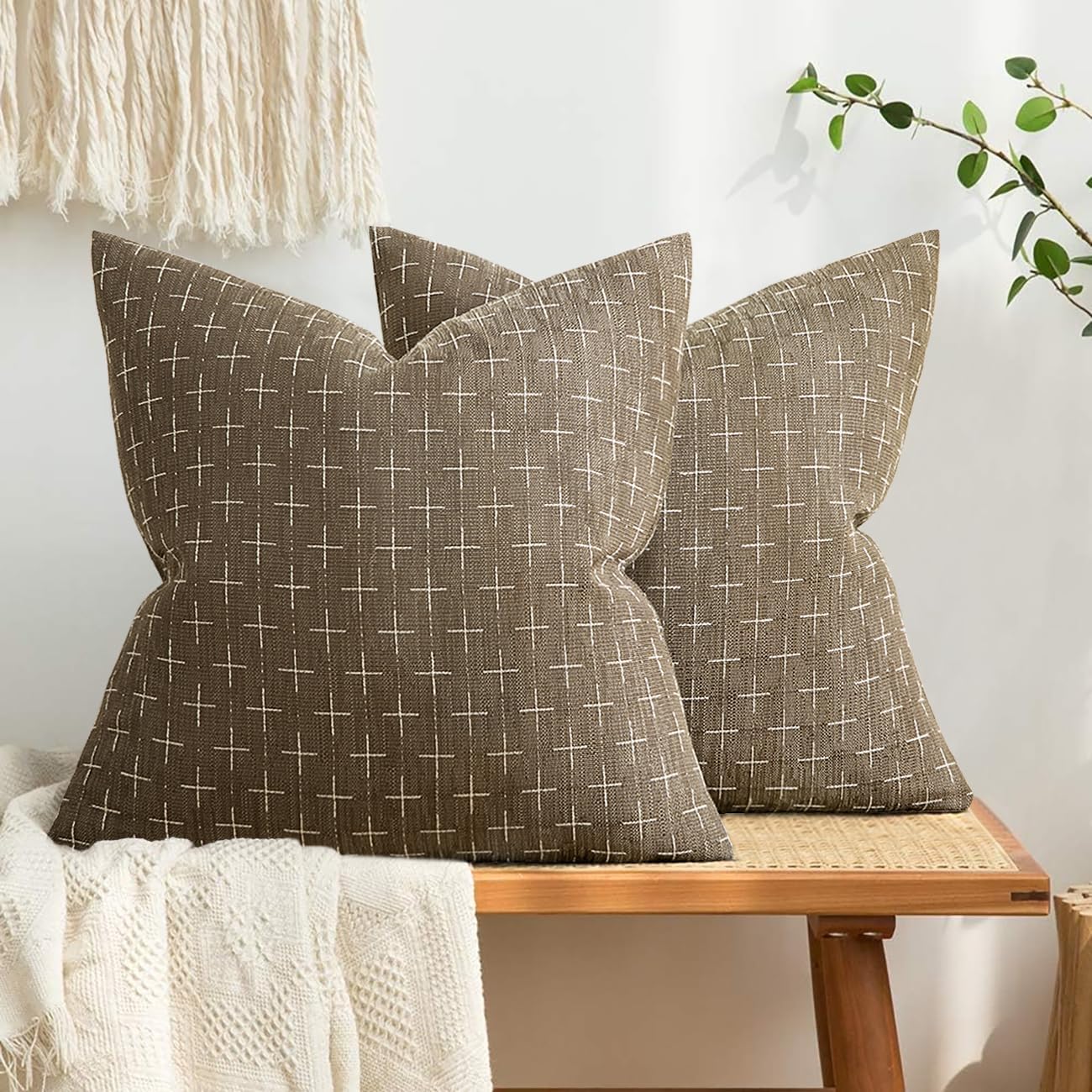 MIULEE Pack of 2 Decorative Burlap Linen Euro Spring Throw Pillow Covers for Sofa Couch Bed Farmhouse Pillowcases Modern Rustic Woven…