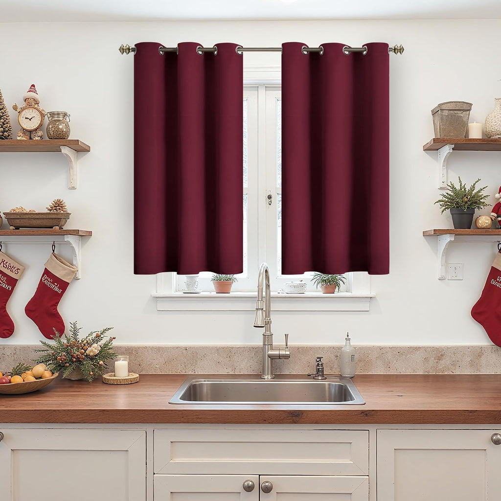 YoungsTex Short Blackout Curtains 40 Inch Length for Kitchen Window - Burgundy Thermal Insulated Drapes with Grommet Room Darkening for Bed…