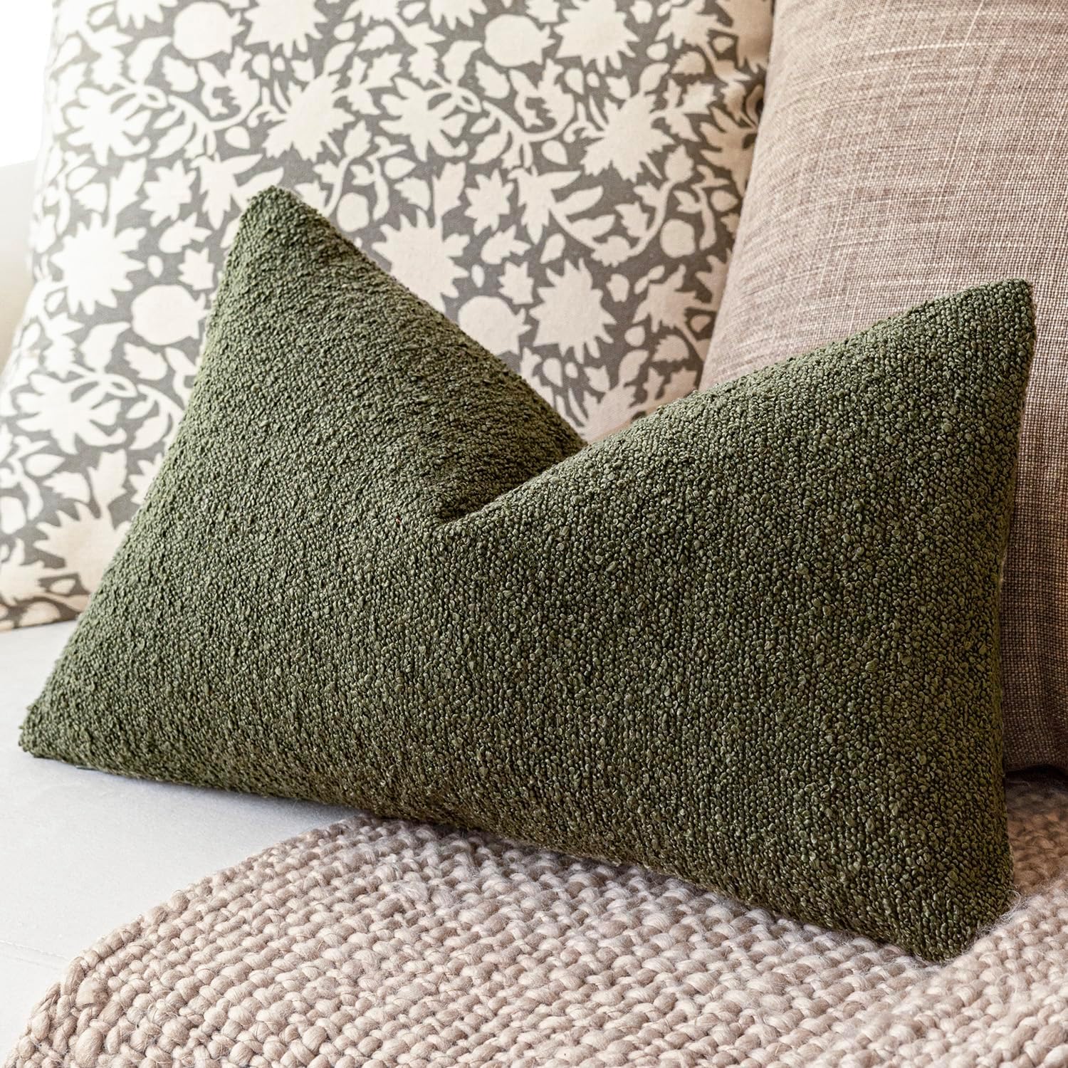 Foindtower Decorative Textured Boucle Throw Pillow Covers Accent Solid Lumbar Pillow Cases Neutral Soft Cozy Couch Cushion Case for Chair…