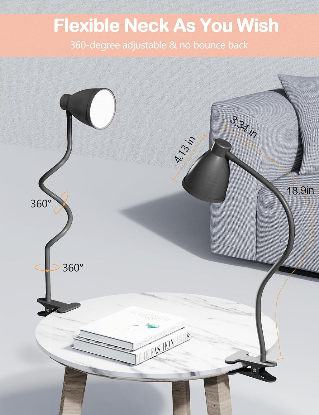 Bohon Desk Lamp 5 Color Modes 10 Brightness Dimmer Reading Light 10W 38 LED Clamp Lamp with Auto Off Timer 360° Flexible Neck Clip on Light…