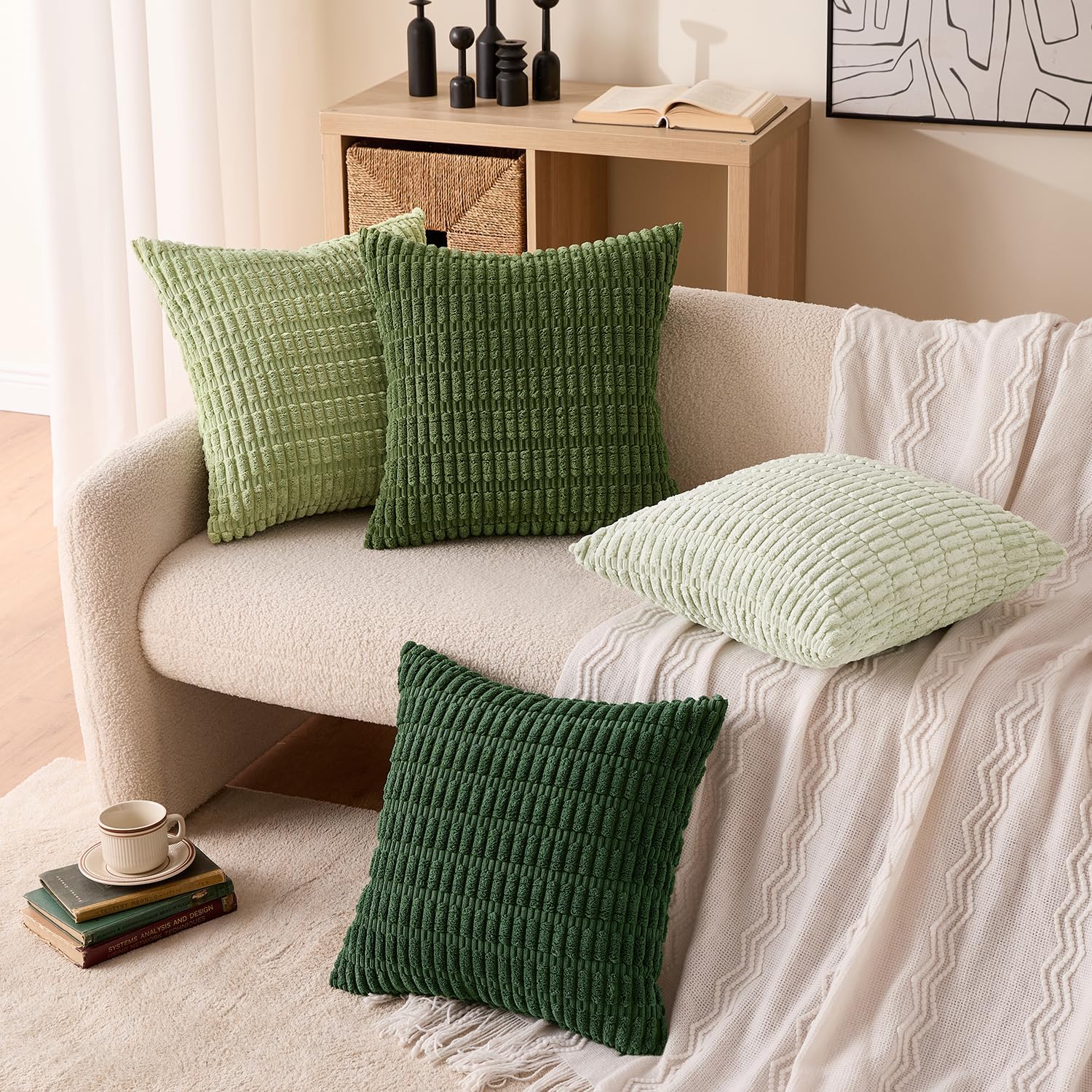 MIULEE Soft Corduroy Spring Throw Pillow Covers Set of 4 Forest Green 20x20 Inch Modern Farmhouse Boho Decorative Accent Cushion Covers…