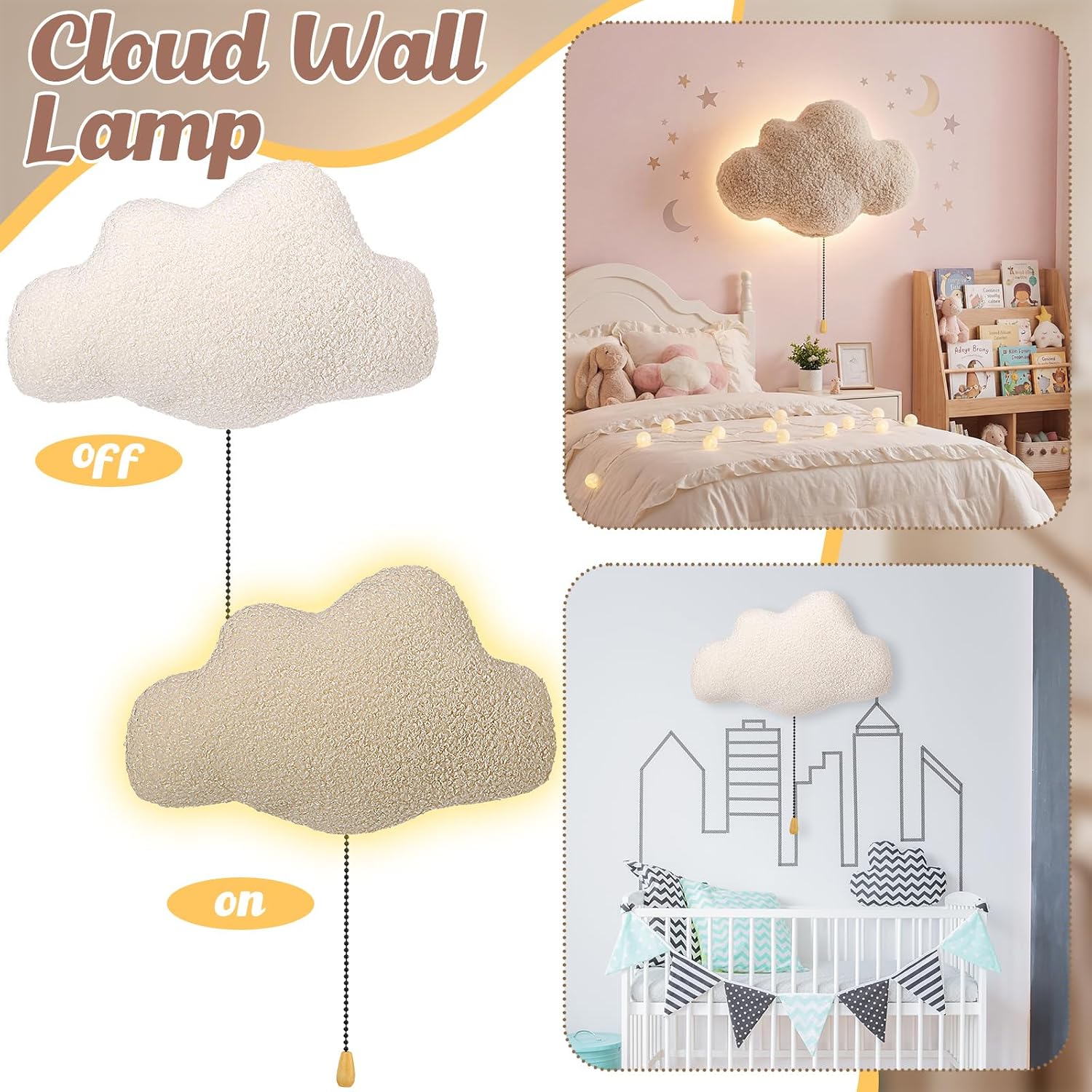Aurelema Fluffy Cloud Night Light Wall Lamp Sleeping Nursery Lighting Cute Floating Battery Operated Hanging Lamp for Baby Boys Girls…