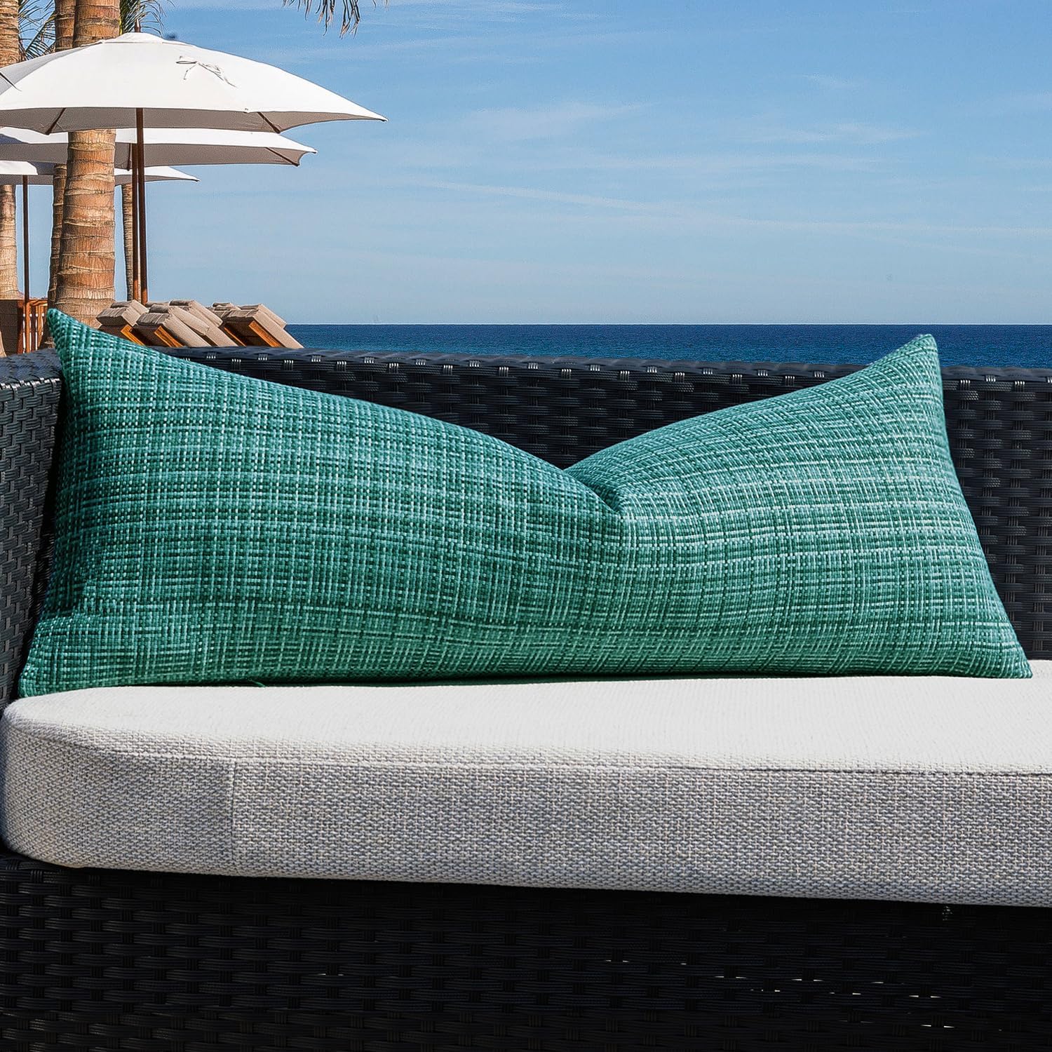 Kevin Textile Outdoor Waterproof Throw Pillow Covers 14x36 Inch Pack of 1 Woven Faux Linen Decorative Water Resistant Long Body Lumbar…