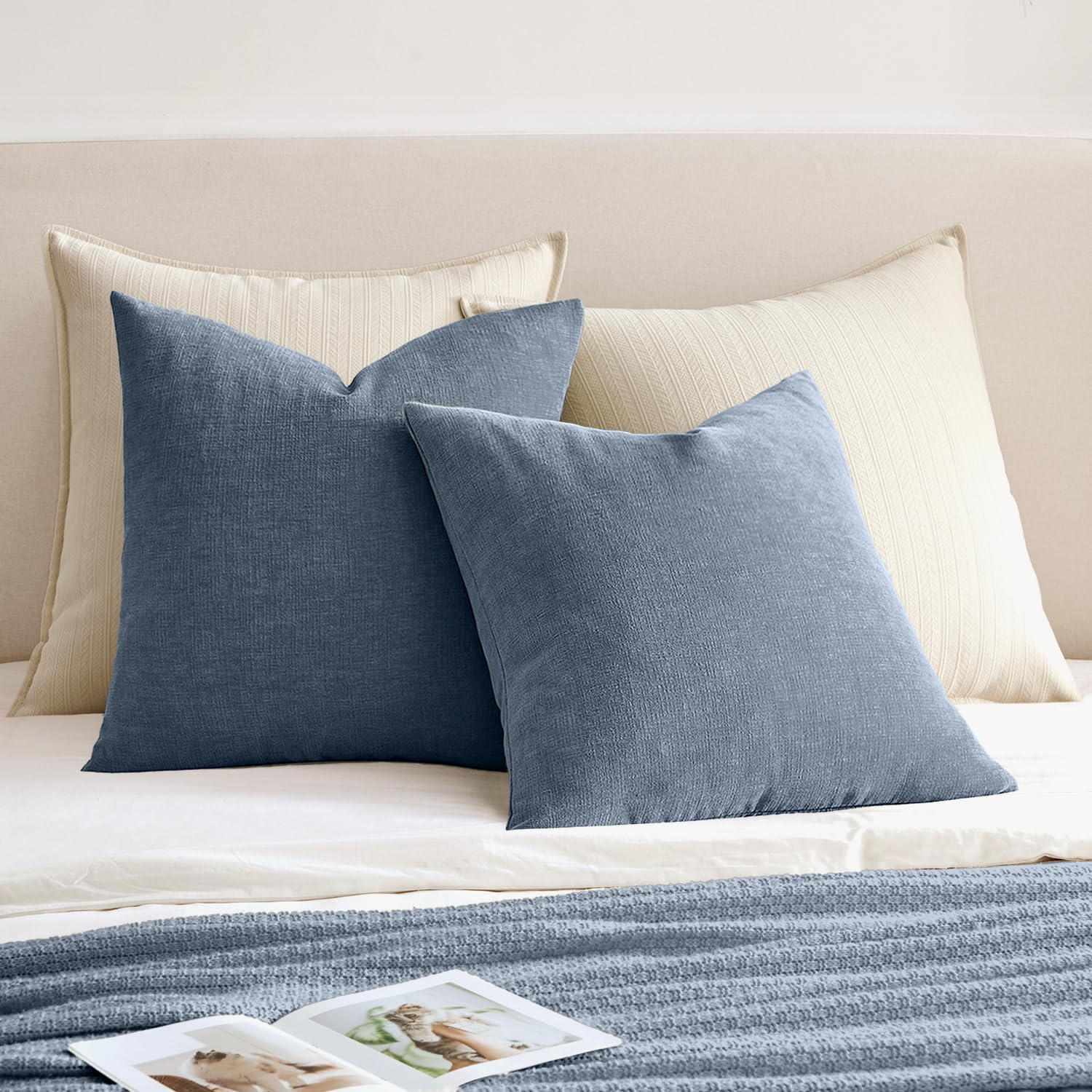 Miulee Dark Grey Blue Couch Pillow Covers 20x20 Inch, Set of 2 Soft Chenille Decorative Square Throw Pillow Covers Farmhouse for Sofa Livin…