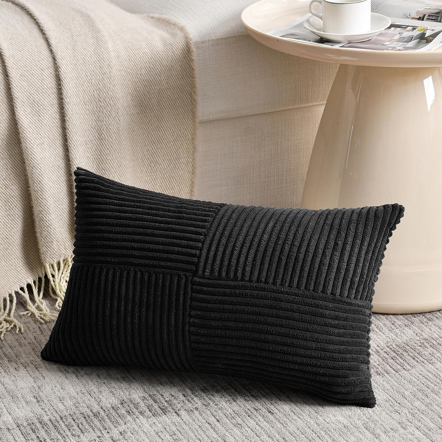 Fancy Homi 2 Packs Black Lumbar Decorative Throw Pillow Covers 12x20 Inch for Living Room Couch Bed Sofa, Rustic Farmhouse Boho Home…