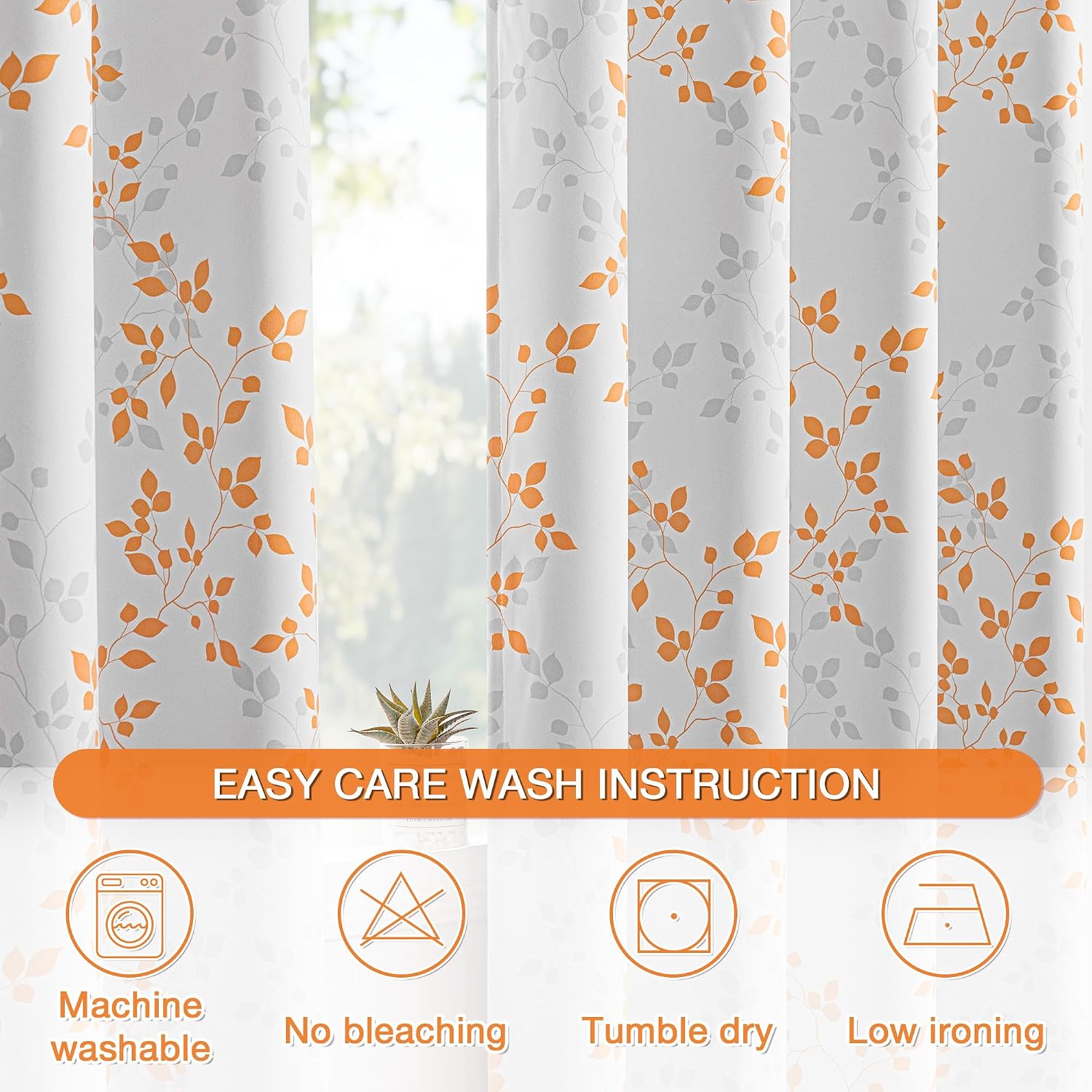 Meetsky 95% Blackout Curtains 84 Inch Long 2 Panels Set for Living Room - Grey and Orange Leaves Patterned Thermal Insulated Room Darkening…