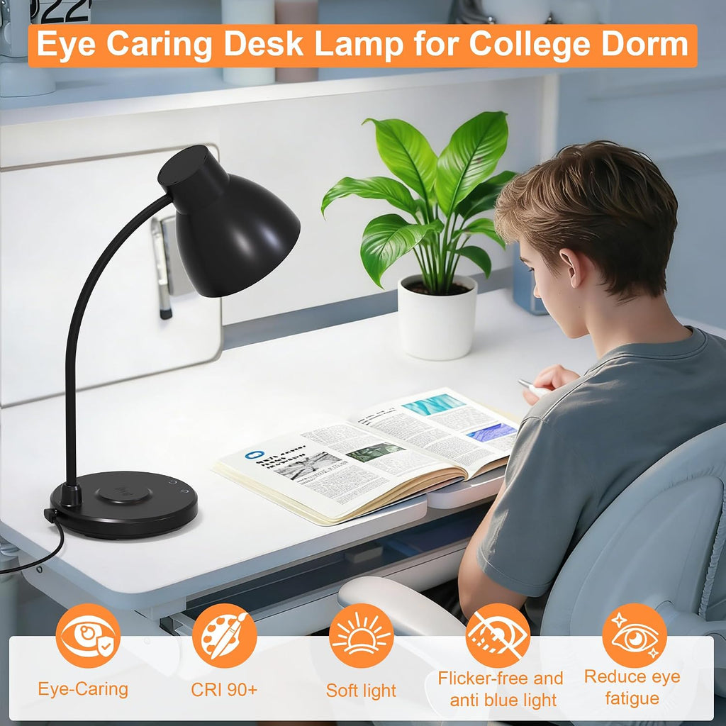 Desk Lamps for Home Office - LED Desk Lamp with Wireless Charger, 3 Color Modes Dimmable Eye-Caring Study Reading Desk Light, Small…
