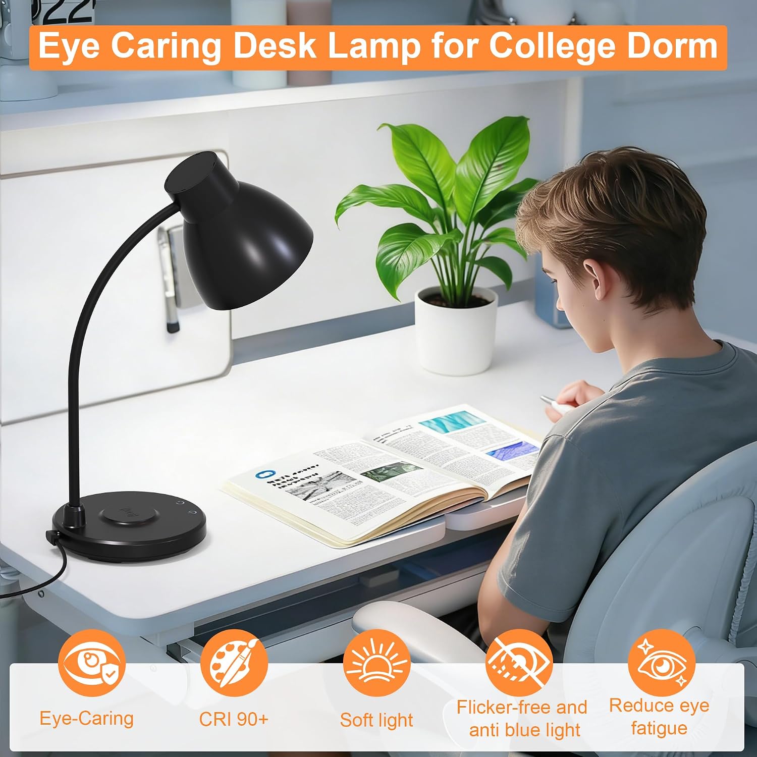 Desk Lamps for Home Office - LED Desk Lamp with Wireless Charger, 3 Color Modes Dimmable Eye-Caring Study Reading Desk Light, Small…