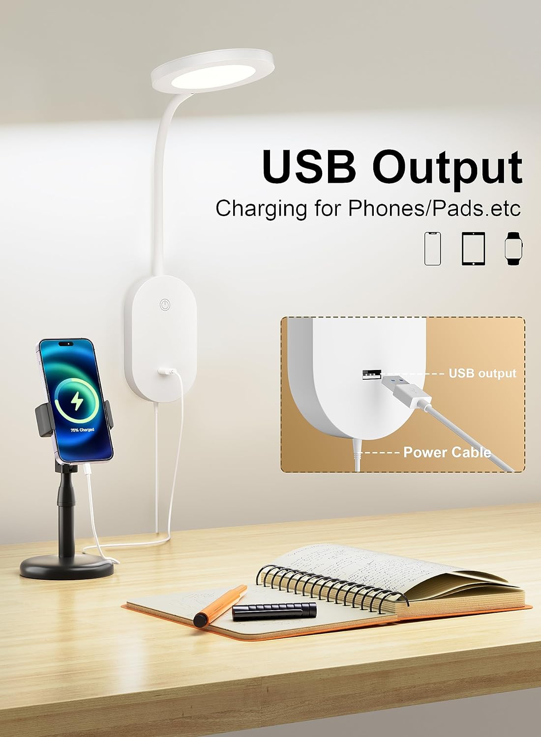 deeloop Wall Mounted Reading Light, Book Lights with USB Output, Reading Lamps for Bed Headboard in 4 Hours Auto-Off, Touch Control Wall…