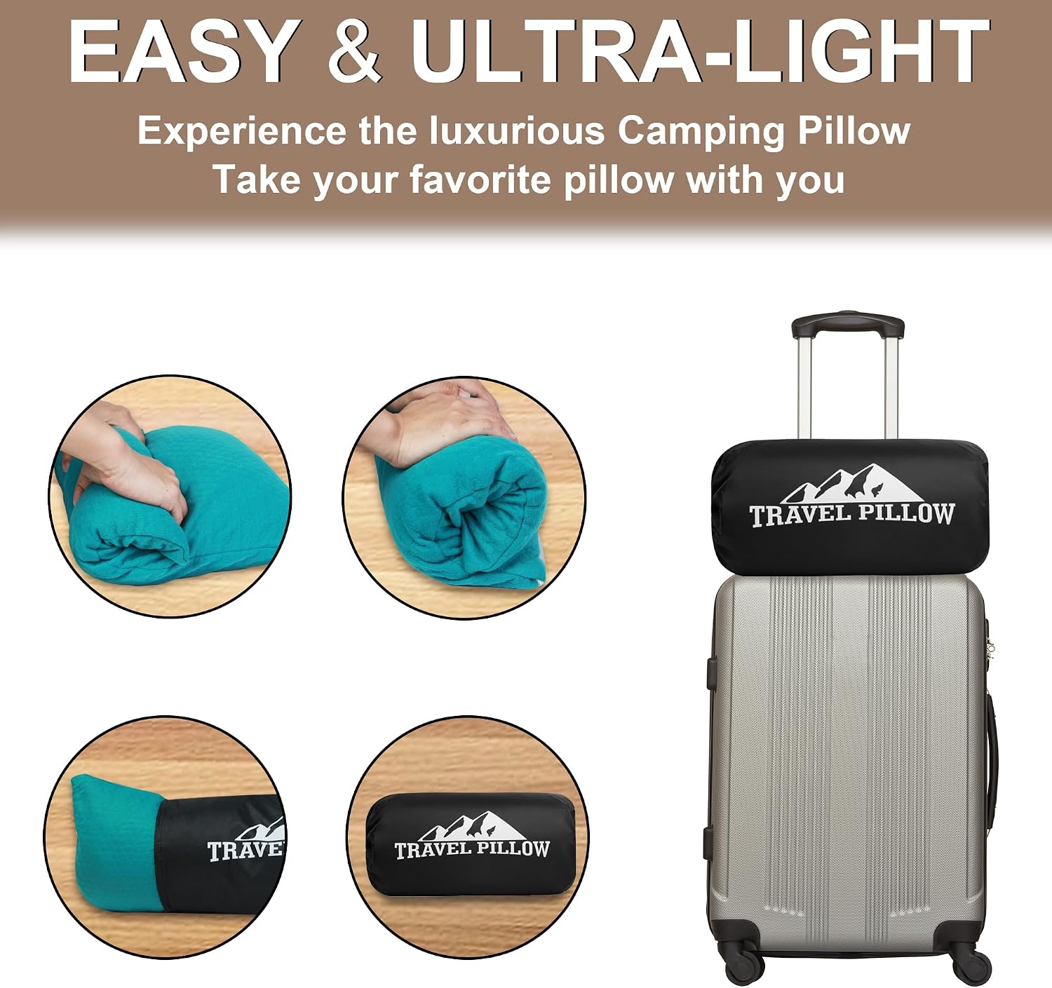 Camping Pillow Small Shredded Memory Foam Pillow, Travel Pillow Breathable and Soft, Suitable for Backpacking Hiking, Airplane and Car