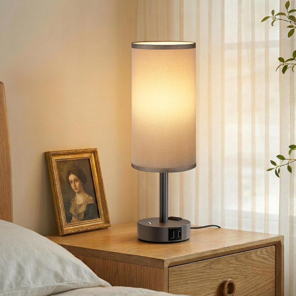 Aooshine Touch Bedside Table Lamp with Memory - Stepless Dimmable Lamp for Bedroom, Small Nightstand Lamp with Dual USB Charging Ports and…