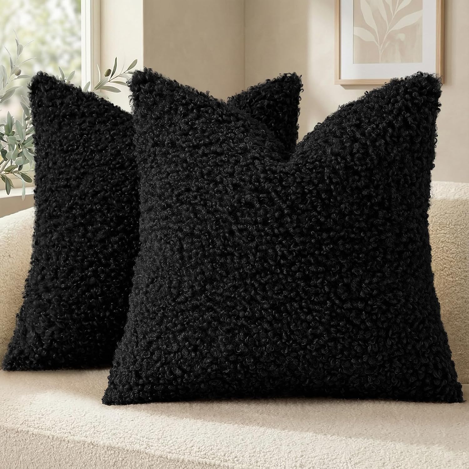 decorUhome Pack of 2 Throw Pillow Covers 22x22 Inch, Faux Fur Decorative Sherpa Pillow Covers Fuzzy Accent Soft Sheepskin Fleece Pillow Cas…