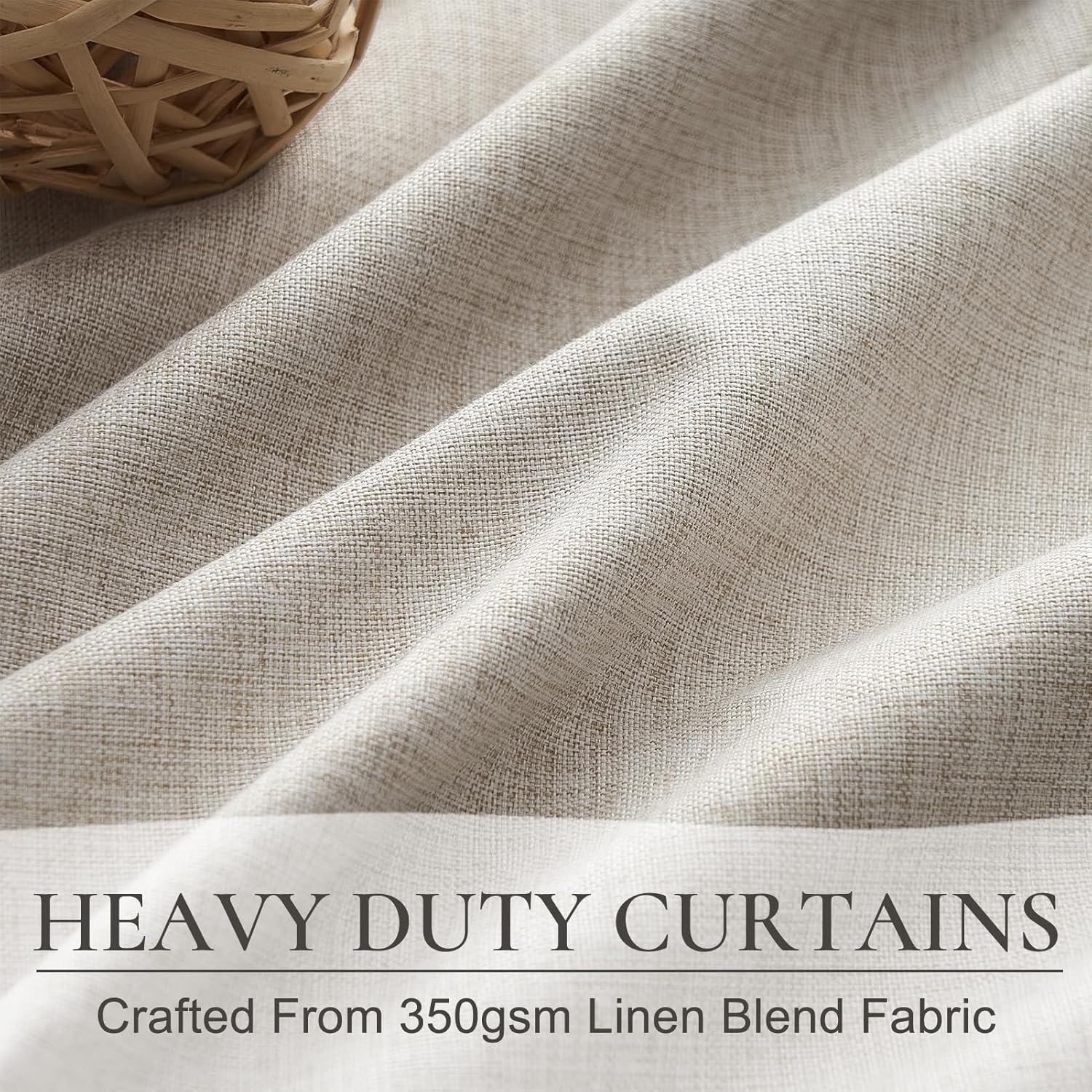 Qjmydeco Curtains 60 Inch Length Wide Pleated Blackout Curtain for Sliding Glass Door/Living Room, Farmhouse Natural Linen Thick Boho Bedro…