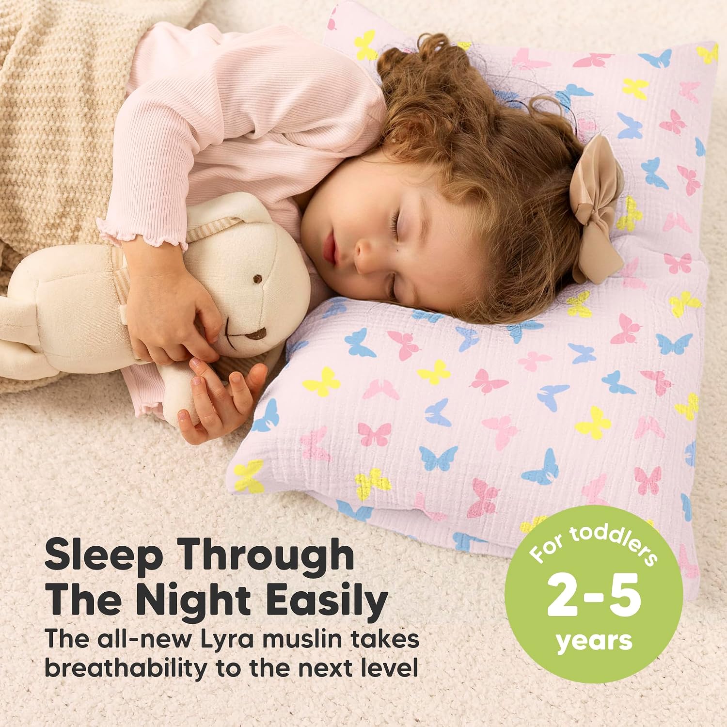 KeaBabies Toddler Pillow with Pillowcase – 13x18 Soft, Breathable Organic Cotton Muslin Kids Pillow for Sleeping, Travel, Preschool Nap…