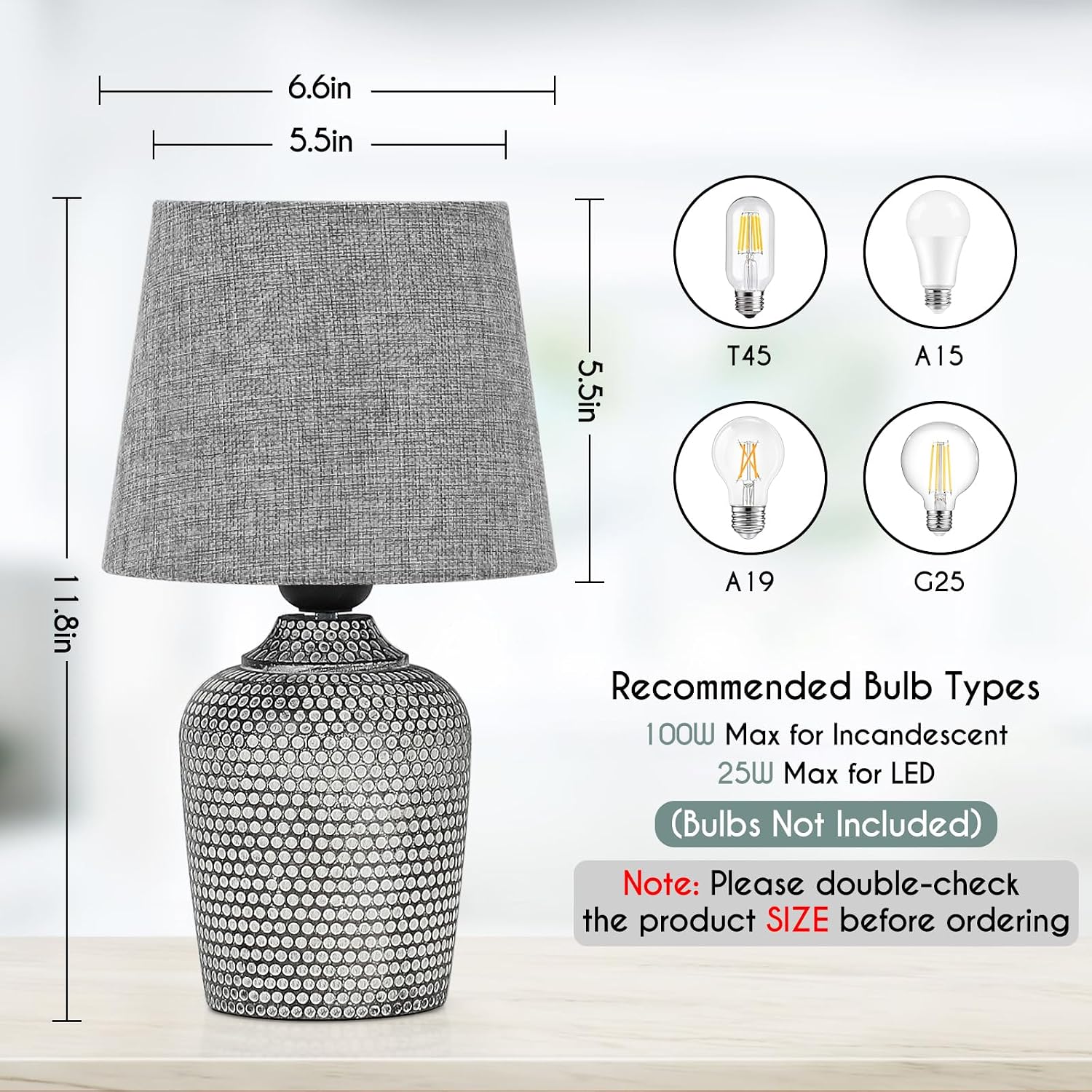 Sucolite 11.8'' Small Table Lamps Set of 2, Bedside Nightstand Lamps for Bedroom Kid’s Room, Cute Desk Lamps with Studded Texture Base…