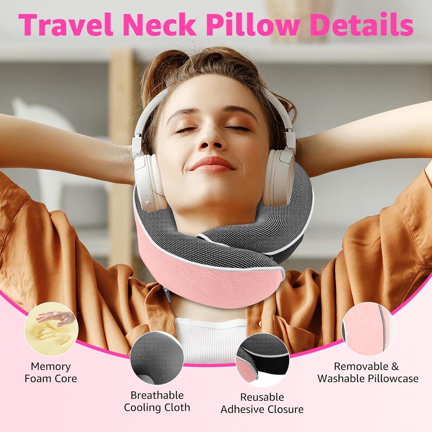 Travel Pillows for Airplanes Ergonomic Memory Foam Neck Pillow for Travel - 360° Head & Neck Support for Sleeping on Flights, Cars…