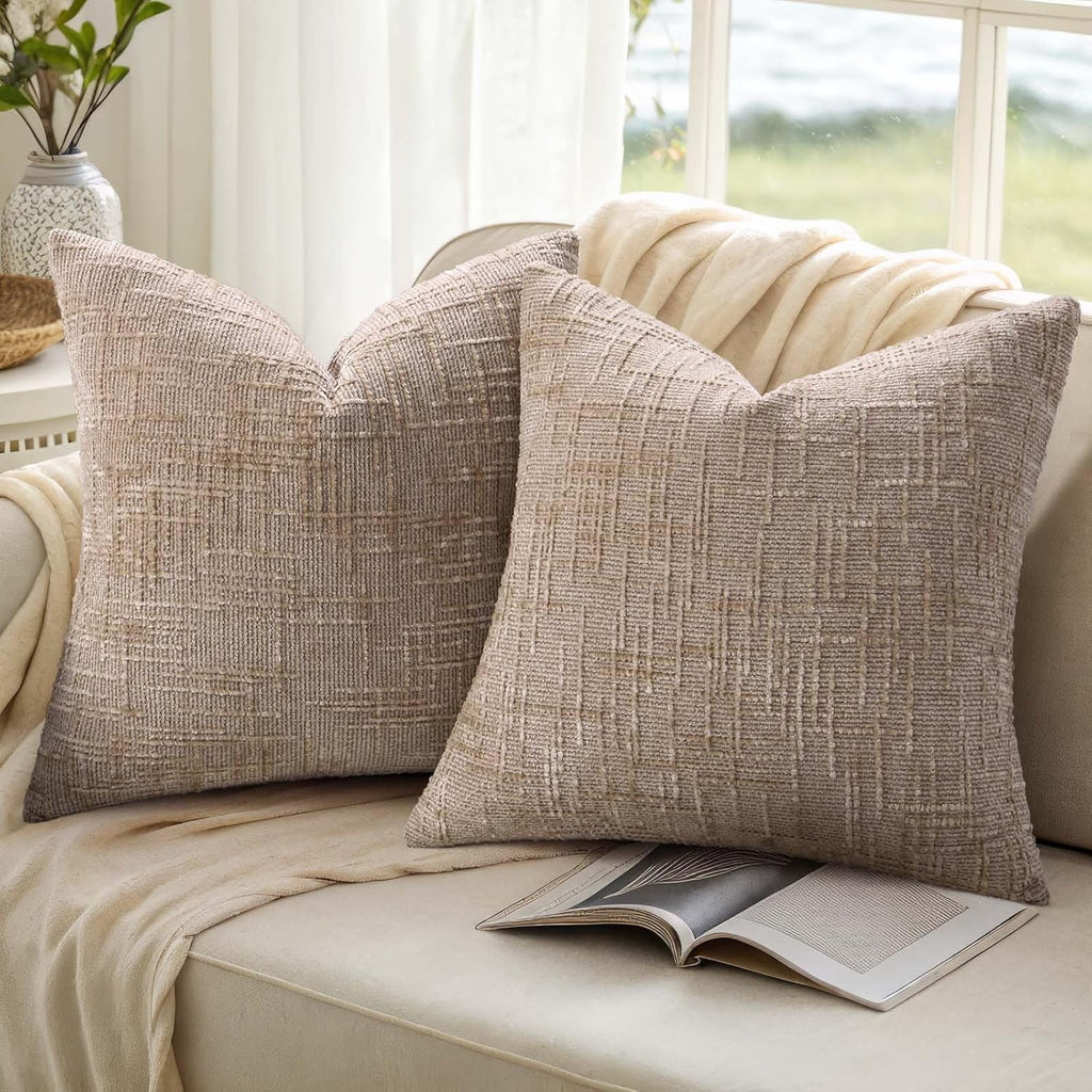 decorUhome Oatmeal Chenille Euro Sham Throw Pillow Covers 22x22 Set of 2 Textured Soft Cozy Slubby Couch Pillow Covers Modern Farmhouse Boh…