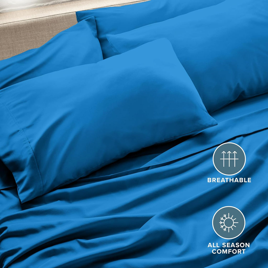 BareHome Bare Home Microfiber Bulk Pillow Cases - King Set of 4 - Cooling Pillowcases - Double Brushed - Medium Blue Pillowcases 4 Pack - E…