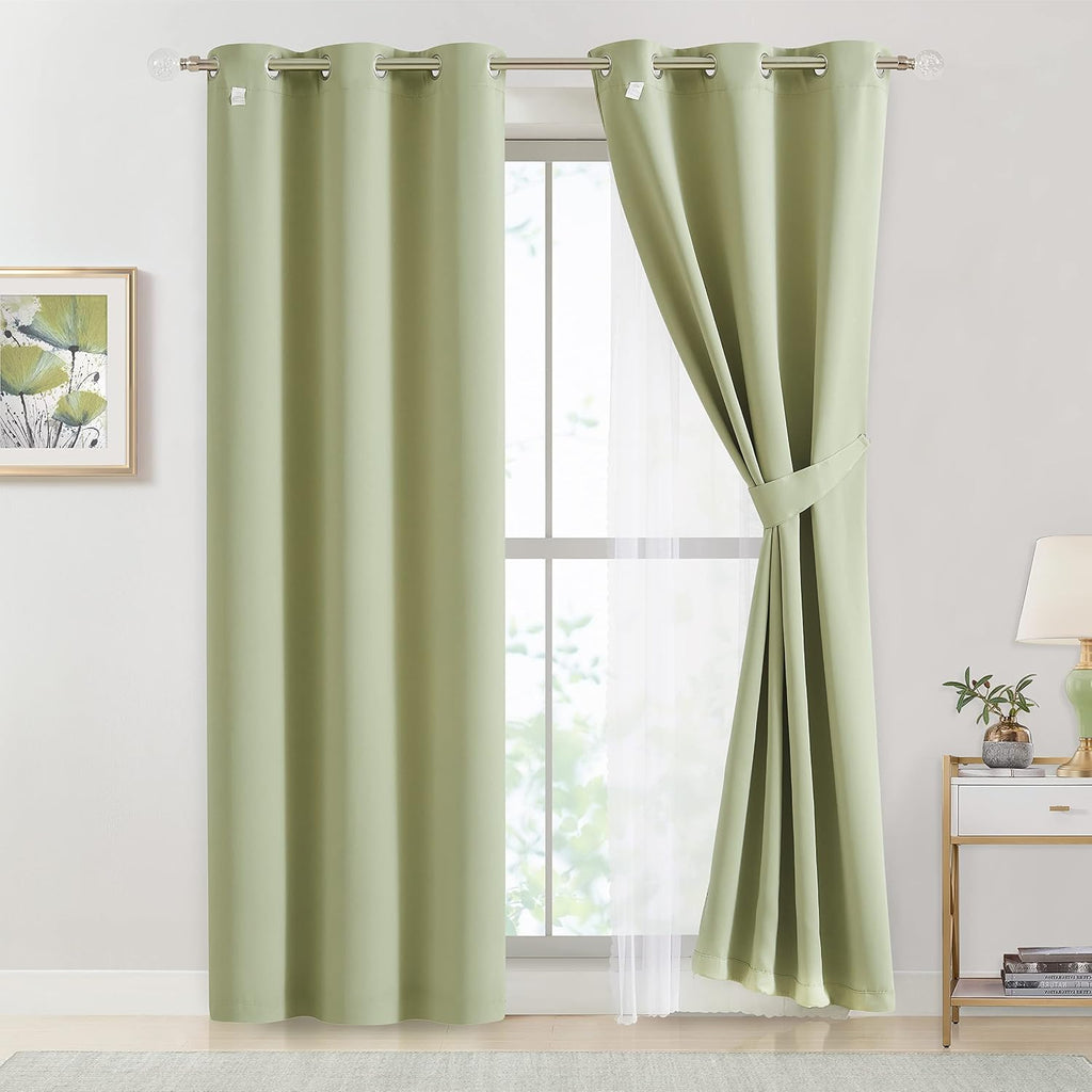 Bujasso Sage Green 90% Blackout Curtains with Sheer Overlay Mix and Match Double Layer Thermal Insulated Window Panels 63 inch Living Room…