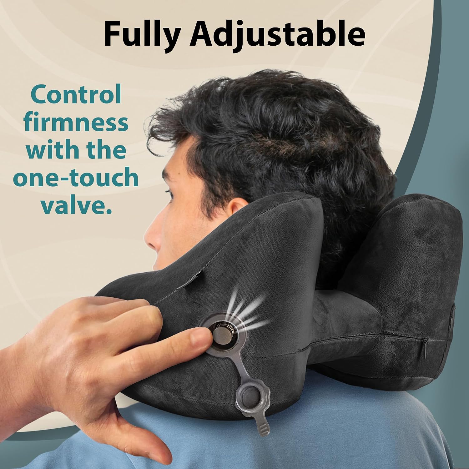 FLOWZOOM Air Inflatable Neck Pillow for Traveling on Plane - H-Shape Hooded Airplane Pillow with 5 Snooze Modes, Fast Inflation, Pressure…
