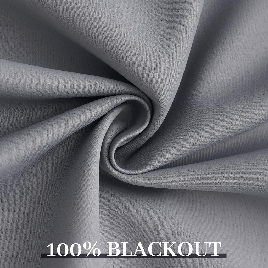 Yakamok Grey Room Darkening 100% Blackout Curtains Grommet Window Treatments with 2 Thick Layers-Gray Thermal Insulated Drapes Set of 2 Pan…