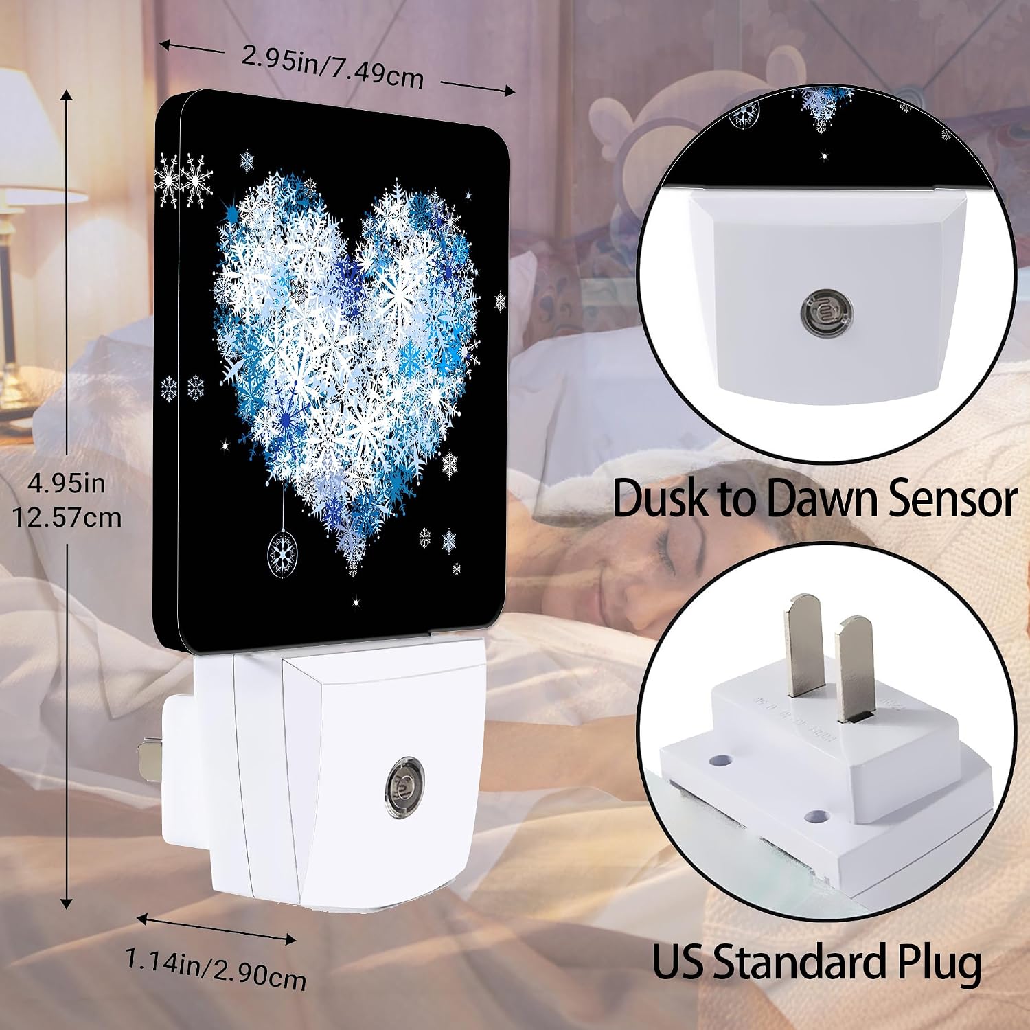 Winter Art Hearts Dusk to Dawn Night Light, Auto Sensor Lamp Home Indoor Stairway Kitchen Corridor, Night Lights Plug into Wall Decor…