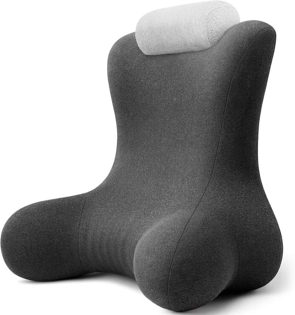 COZYFUZY Reading Pillow for Floor & Bed Use - 22" Ergonomic Backrest with Built-in Neck Support and Contoured Arms, Memory Foam Sitt…