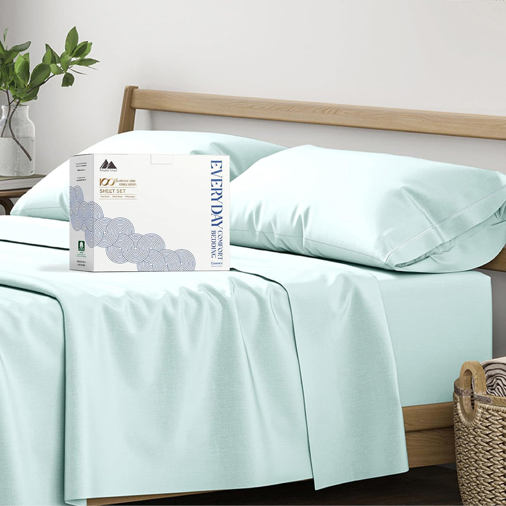 Mayfair Linen 100% Organic Cotton Sheets Full Size - 4 PC Organic Cotton Full Size Percale Weave Sheet Set, Soft, Cooling, Crisp &…
