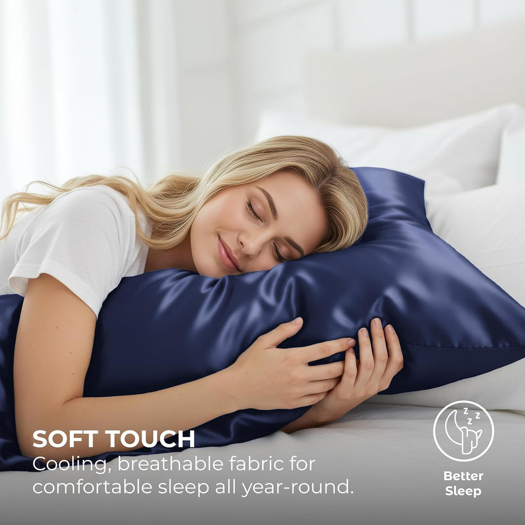 PureBedding Pure Bedding Satin Pillowcase 2 Pack - King Size (20"x40", Midnight Blue) - Silky Pillow Cases for Hair and Skin - Satin Pillow…