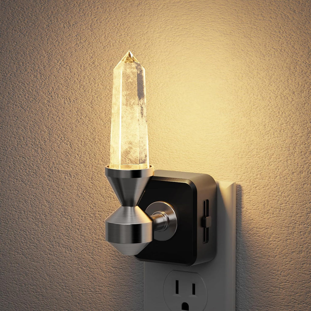 JandCase Healing Crystals LED Night Light Plug into Wall, Dimmable Night Lights witih Clear Quartz Tower, Dusk to Dawn Sensor Nightlights…