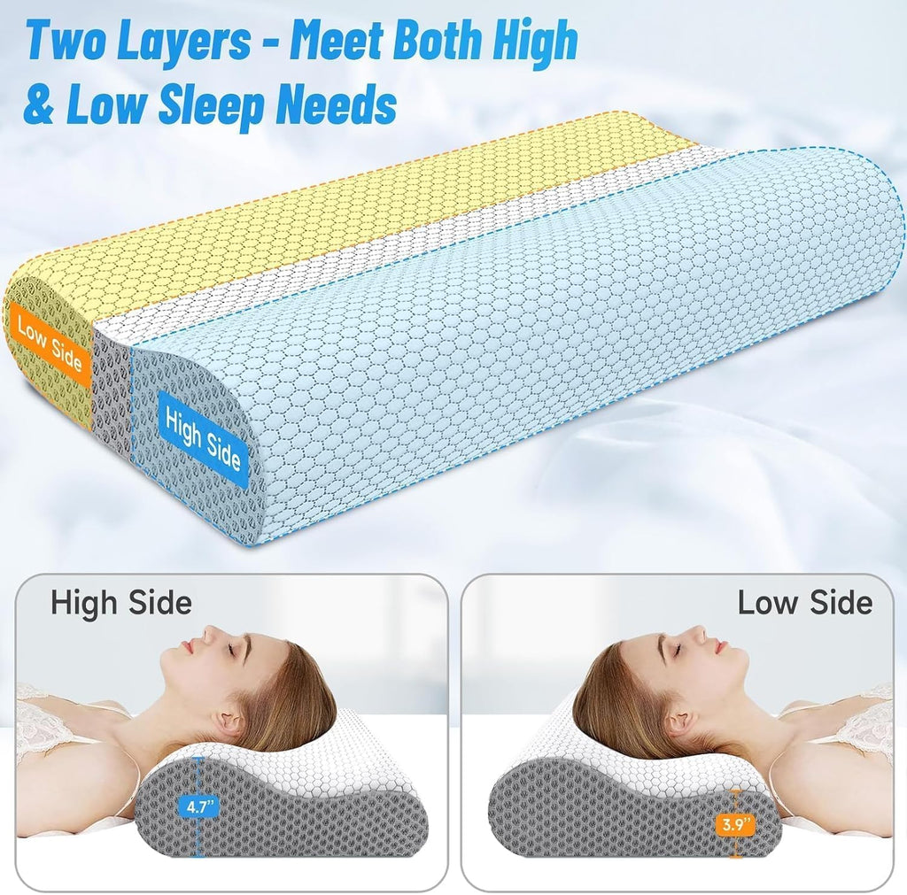 CloudBliss Memory Foam Pillow, Ergonomic Neck Contour Cervical Pillow for Back and Shoulder Pain, Orthopedic Pillow for Neck, for Sleeping…
