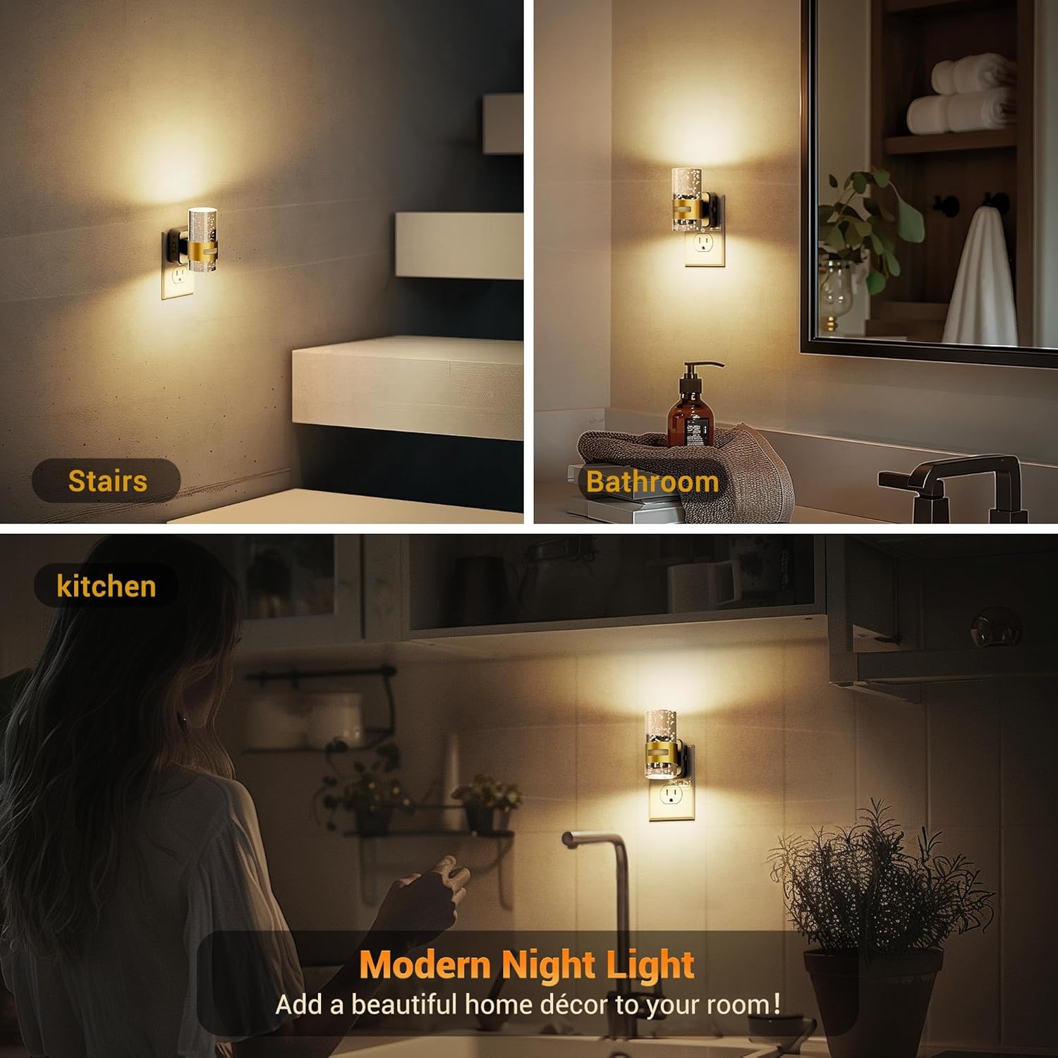 JandCase Motion Sensor Night Light, Night Lights Plug into Wall,2 Pack 3000K Soft White 0-100 LM Dimmable LED Night Light, Motion…