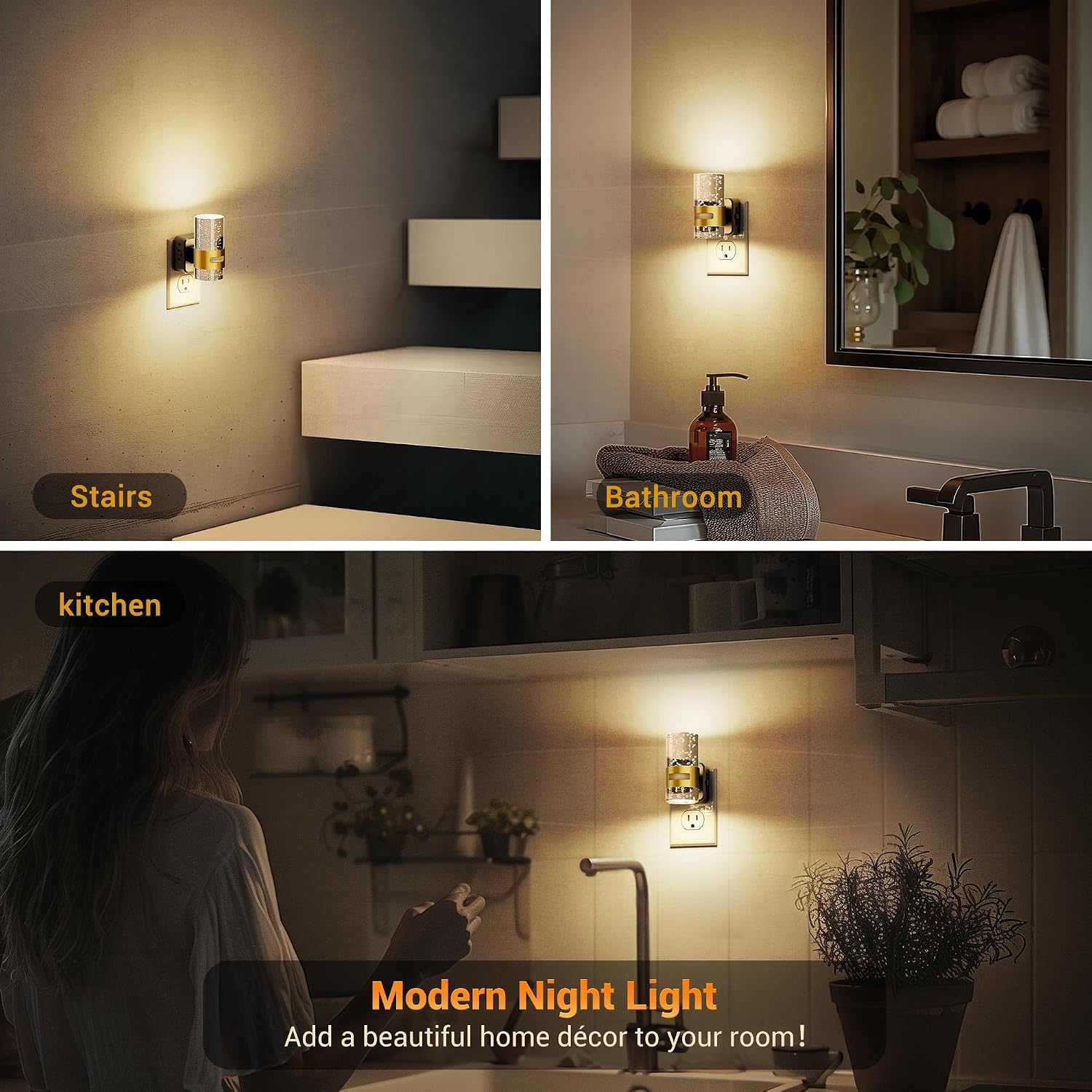 JandCase Motion Sensor Night Light, Night Lights Plug into Wall,3000K Soft White 0-100 LM Dimmable LED Night Light, Motion Activated…