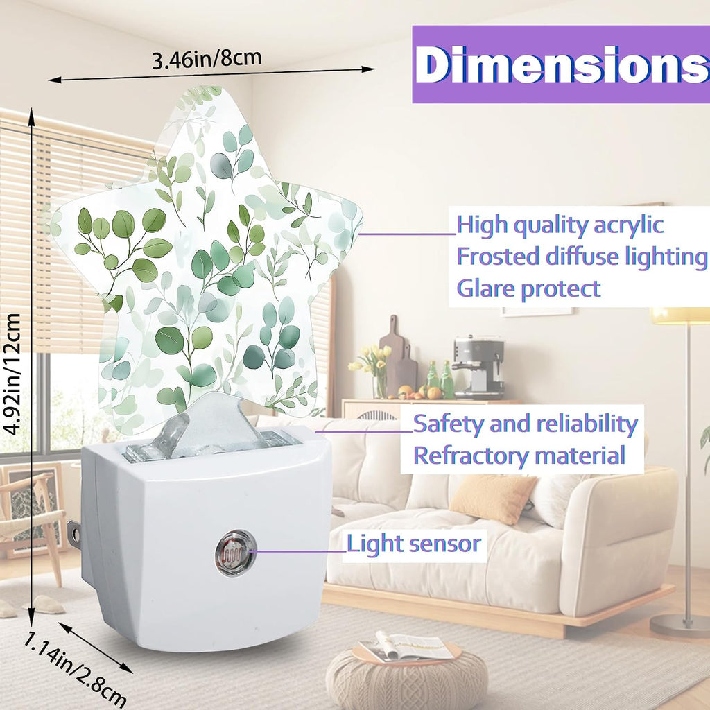 Eucalyptus Leaves Night Light for Kids, Watercolor Green Leaf Night Lights Plug Into Wall, Lightweight Dusk to Dawn Light Sensor Warm…