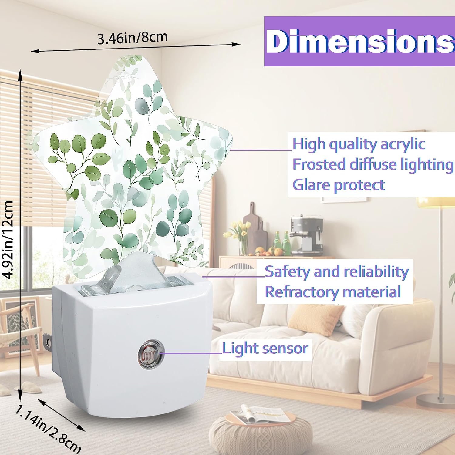 Eucalyptus Leaves Night Light for Kids, Watercolor Green Leaf Night Lights Plug Into Wall, Lightweight Dusk to Dawn Light Sensor Warm…