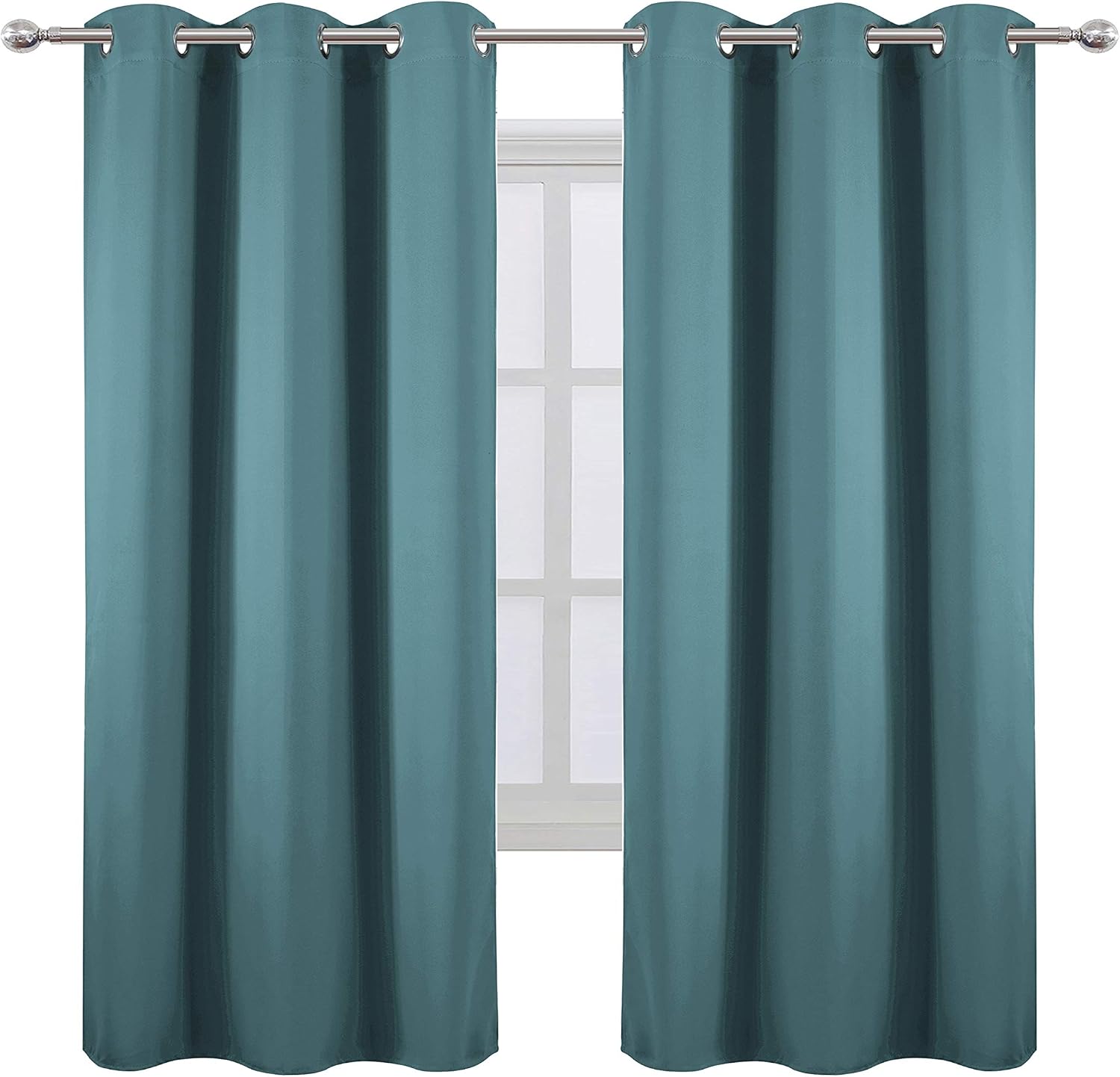 Lemomo Sea Teal Thermal Blackout Curtains/42 x 72 Inch/Set of 2 Panels Room Darkening Curtains for Bedroom 72 Inch silver