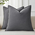 decorUhome Summer Decorative Linen Euro Sham Throw Pillow Covers 26x26 Inch Set of 2 Dark Grey Pillow Covers with Flange Edges Soft Farmhou…