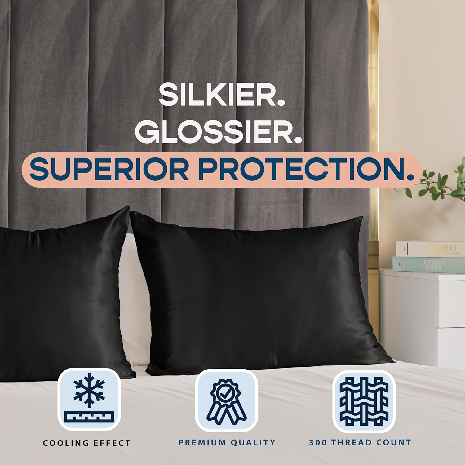 Blissford Black Satin Pillowcase with Zipper for Hair and fabric comfort, Feels Soft and Cool Like a Silk Pillowcase, Satin Pillow Cases…
