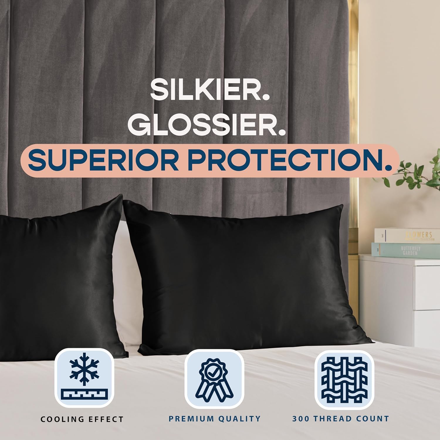 Blissford Black Satin Pillowcase with Zipper for Hair and fabric comfort, Feels Soft and Cool Like a Silk Pillowcase, Satin Pillow Cases…