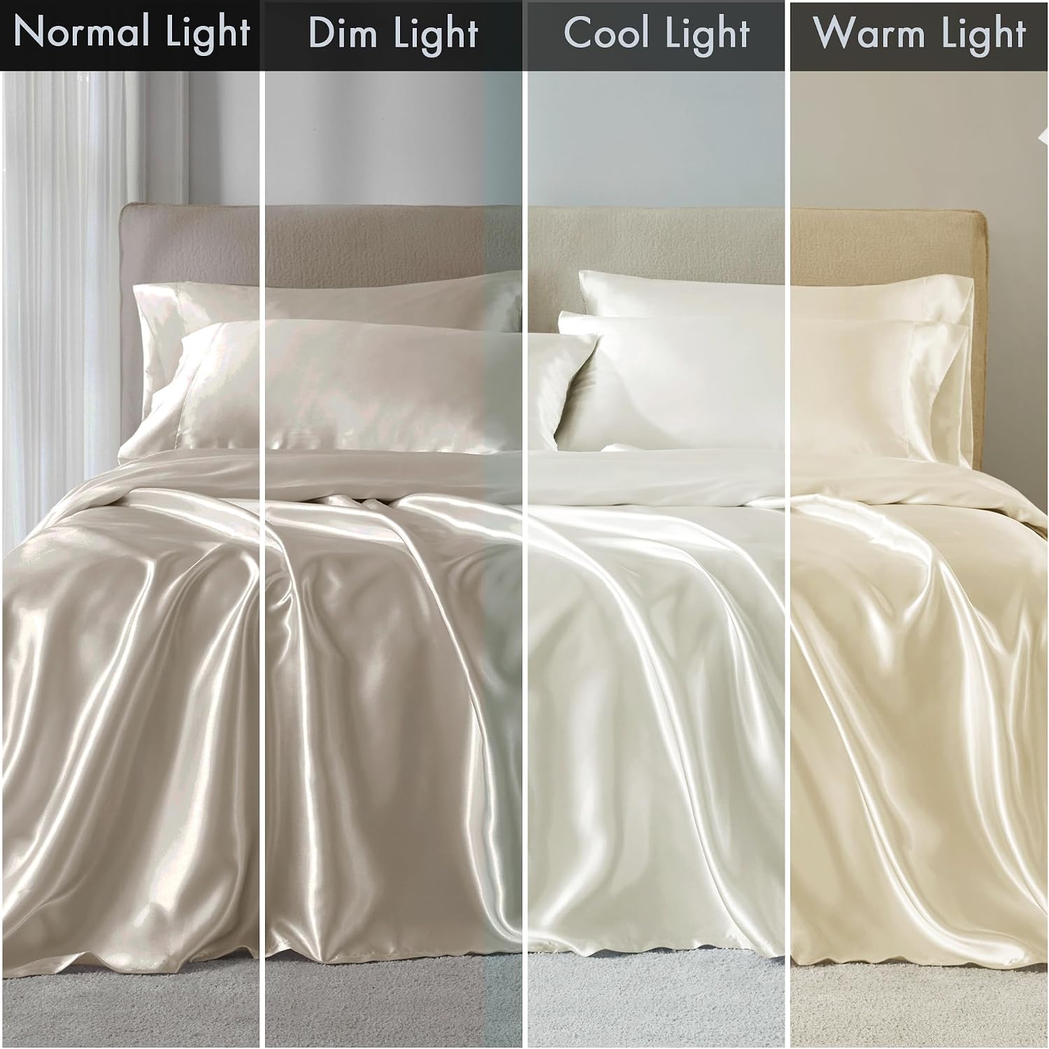 Madisonpark Madison Park Satin Sheets Split King Size, Luxurious Silky Bed Sheets, Elastic 14" Pocket fits up to 16" Mattress, Wrinkle-Free…