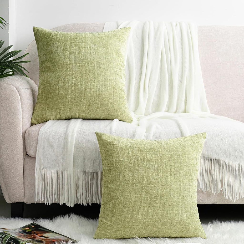Hwy50 HWY 50 Spring Sage Green Throw Pillow Covers 16x16 Inch Pack of 2, Soft Chenille Decorative Cushion Cases for Couch Sofa Bed Living R…