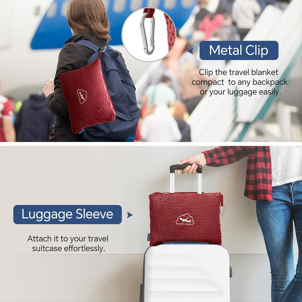 Bedelite Travel Blanket with Bag, Ultra-Soft Jacquard Fleece Blanket with Luggage Sleeve & Backpack Clip, Airplane Blanket Travel Essential…