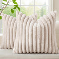 decorUhome Summer Cozy Faux Fur Throw Pillow Covers 24x24 Set of 2 Decorative Soft Plush Striped Modern Farmhouse Boho Couch Euro Sham Pill…
