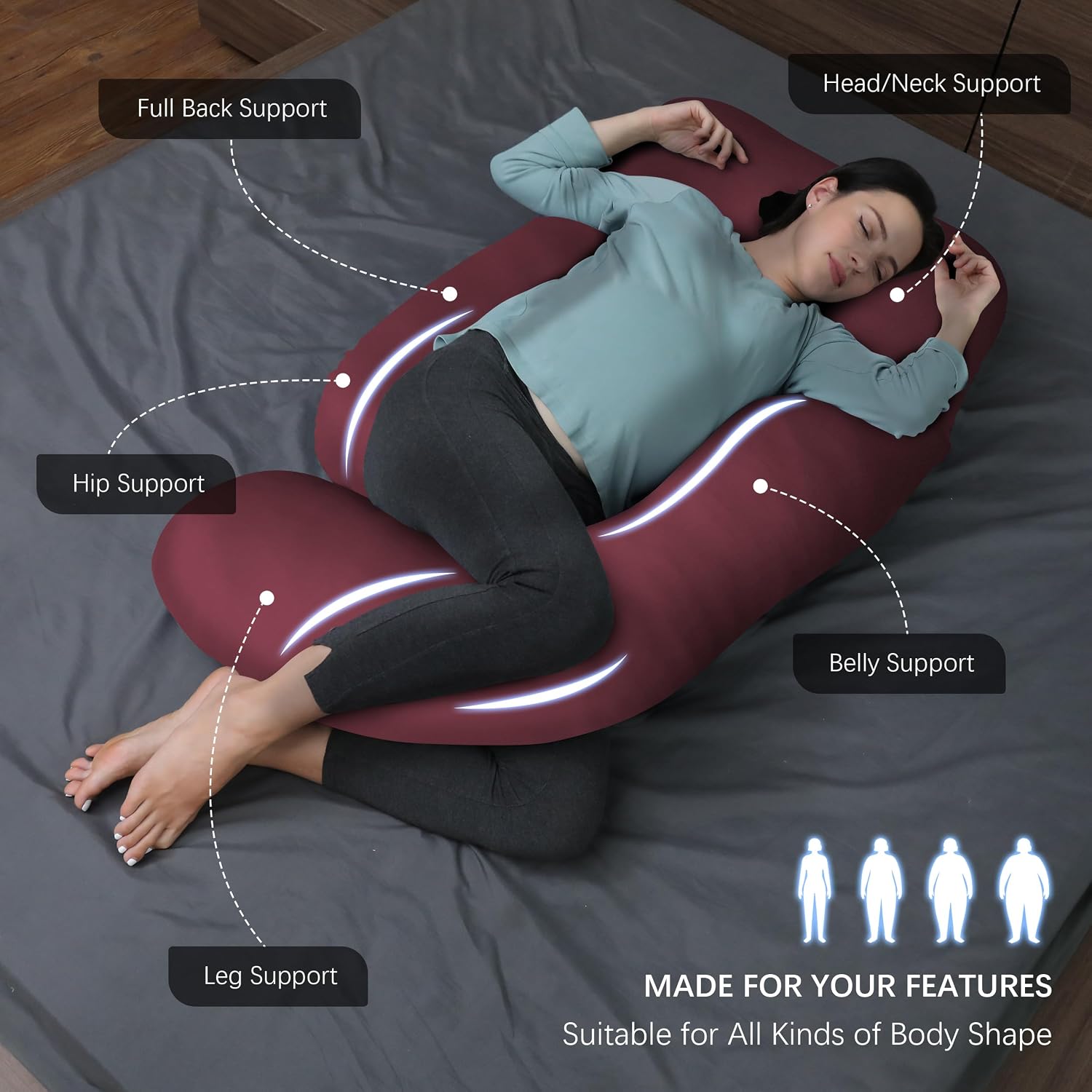 Moonpark MOON PARK Pregnancy Pillows for Sleeping - U Shaped Full Body Maternity Pillow with Removable Cover - Support for Back, Legs, Bell…