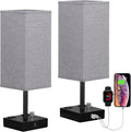 aooshine Gray Fully Dimmable Nightstand Lamps Set of 2 - Table Bedside Lamp with USB C+A Charging Ports & 2 AC Outlets, Square Lamp Sets…