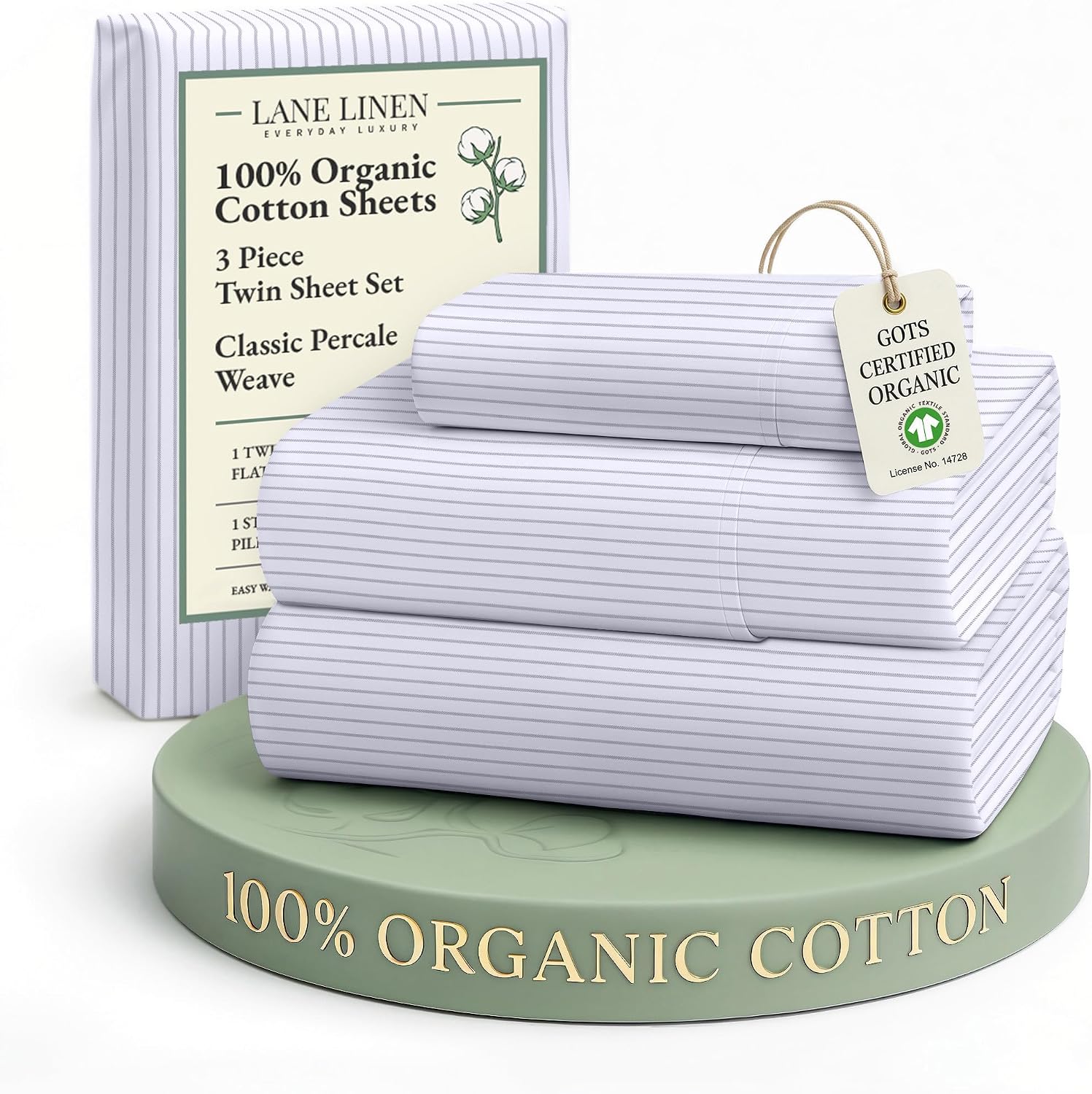 LaneLinen LANE LINEN 100% Organic Printed Cotton Sheets Twin Size, Classic Ticking Stripe Print (Available in Variety of Prints) Soft & Com…