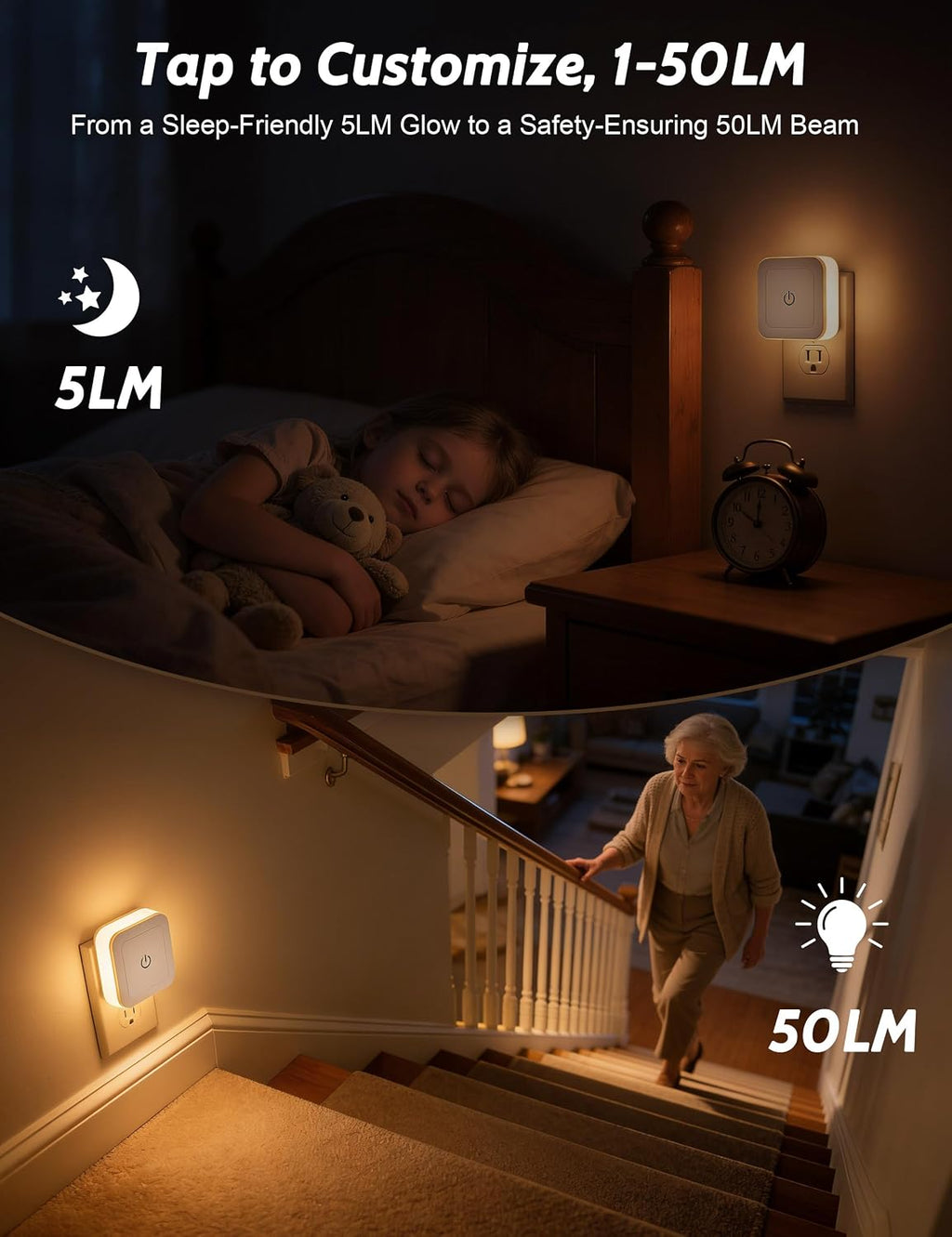 Sujeet Modern Night Light, 1-50LM Stepless Dimming LED Night Light with 3CCT (3000K/4500K/6500K), Night Lights Plug into Wall Night Light f…