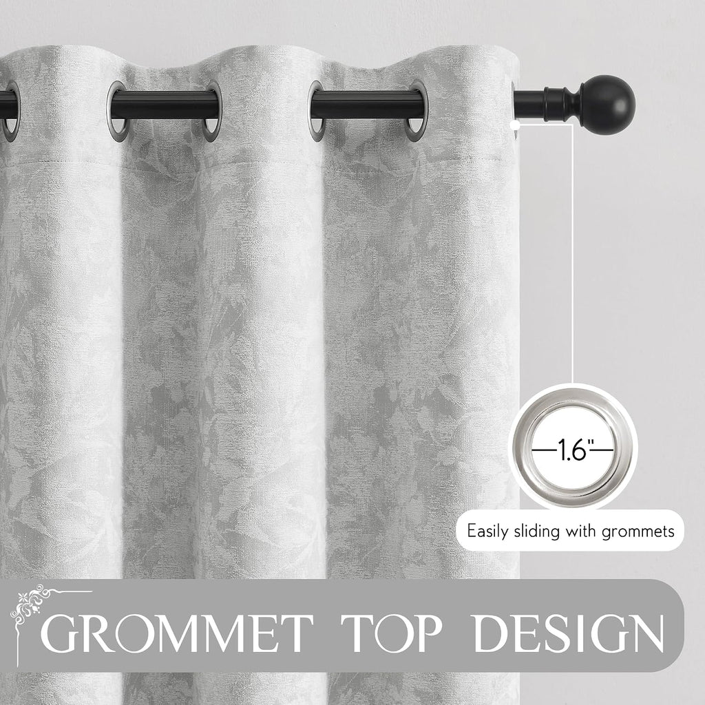Beauoop Grey Floral Jacquard Blackout Curtains 84 Inches Long 2 Panels for Bedroom Living Room Gray Flower Chenille Room Darkening…